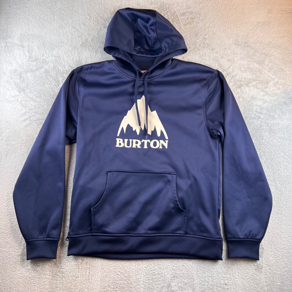 Burton Crown Bonded Pullover Hoodie Navy Blue Mountain Logo Mens XL 13617